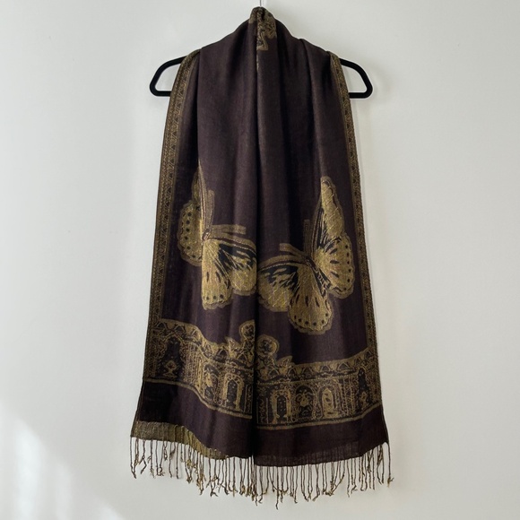 Reversible Butterfly Olive & Brown Scarf - Picture 2 of 16